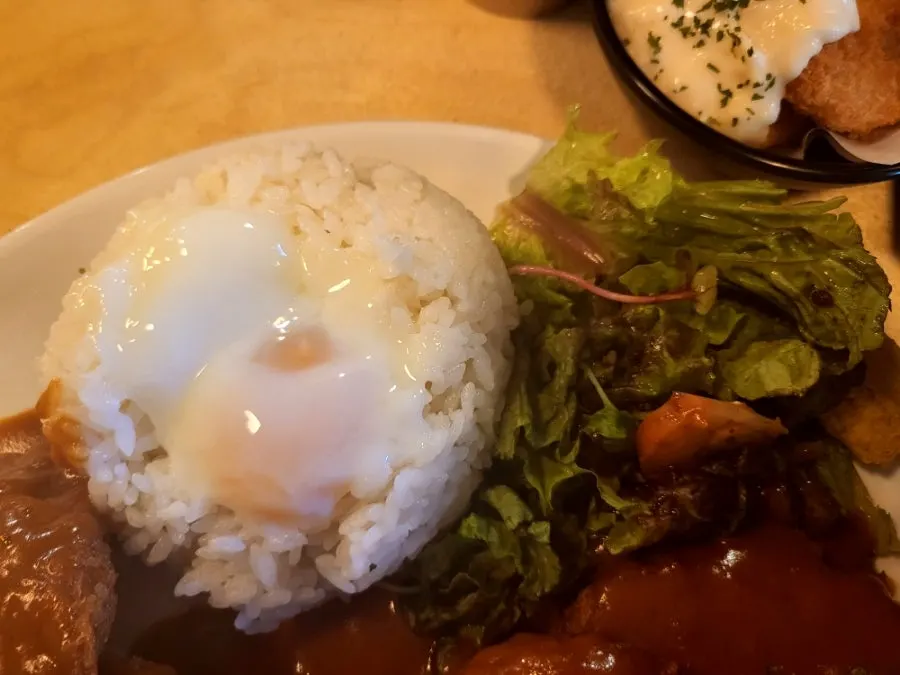 Pork cutlet with demiglace sauce and a side of wasabi