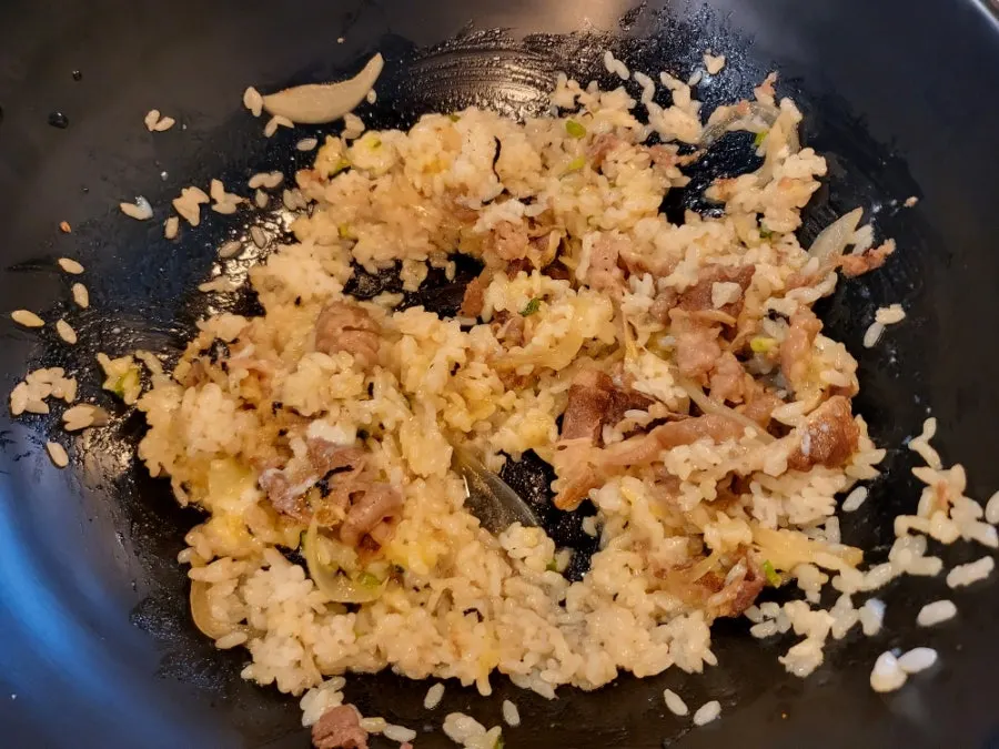 Gyudon rice bowl piled generously with beef