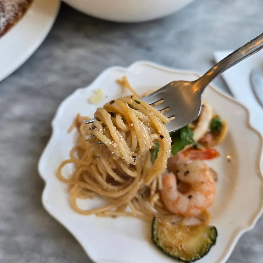 Forkful of myeongnan oil pasta
