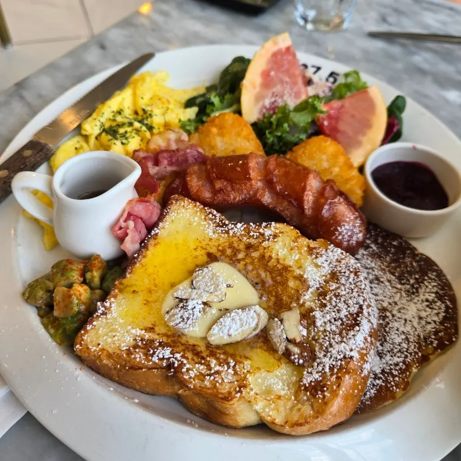 Generously loaded authentic American brunch plate