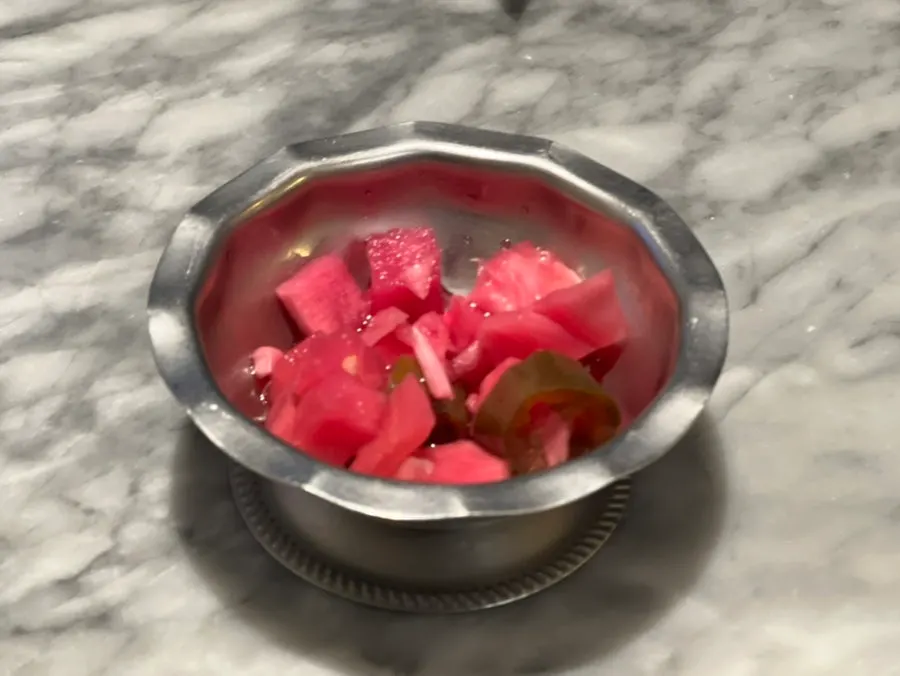 Drinks and pickles set on the table