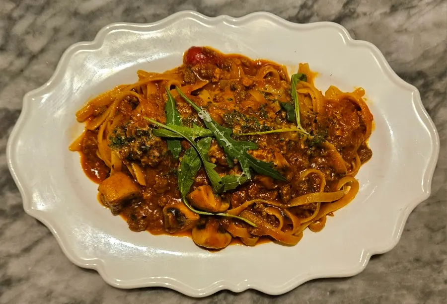 Spicy ragu pasta made with tagliatelle noodles