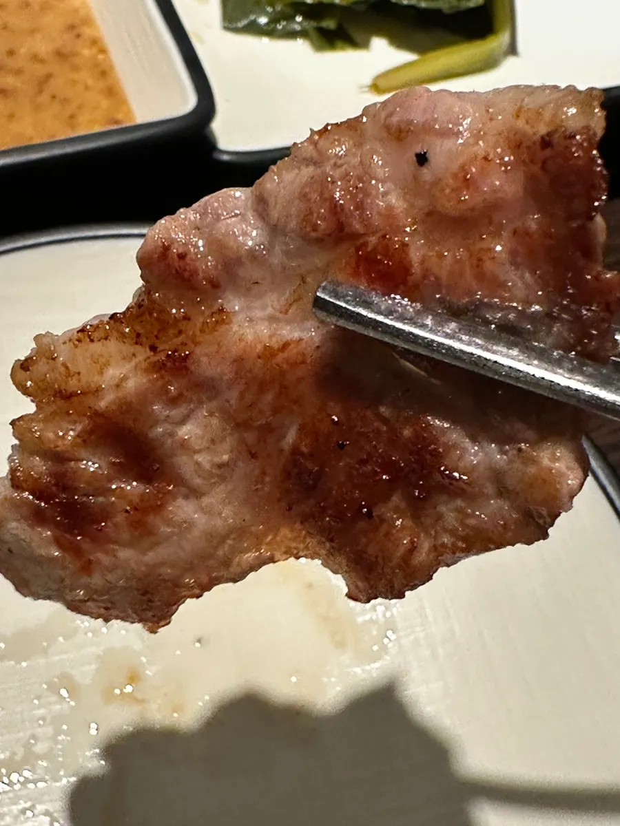 숯불 화로에 올린 돼지고기 부위