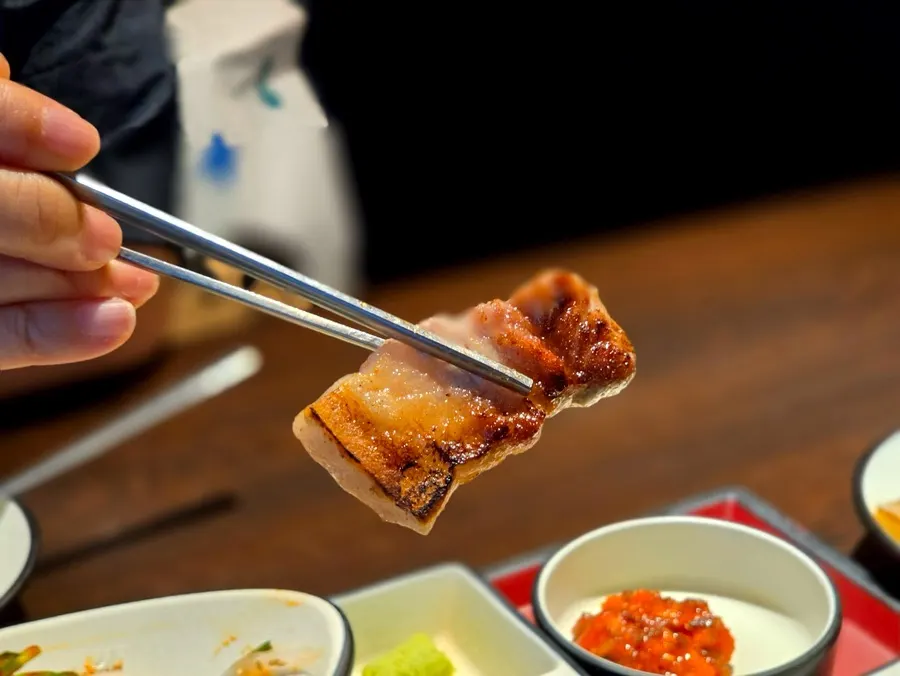 Table with galbi samgyeopsal and donjang sulbap to finish