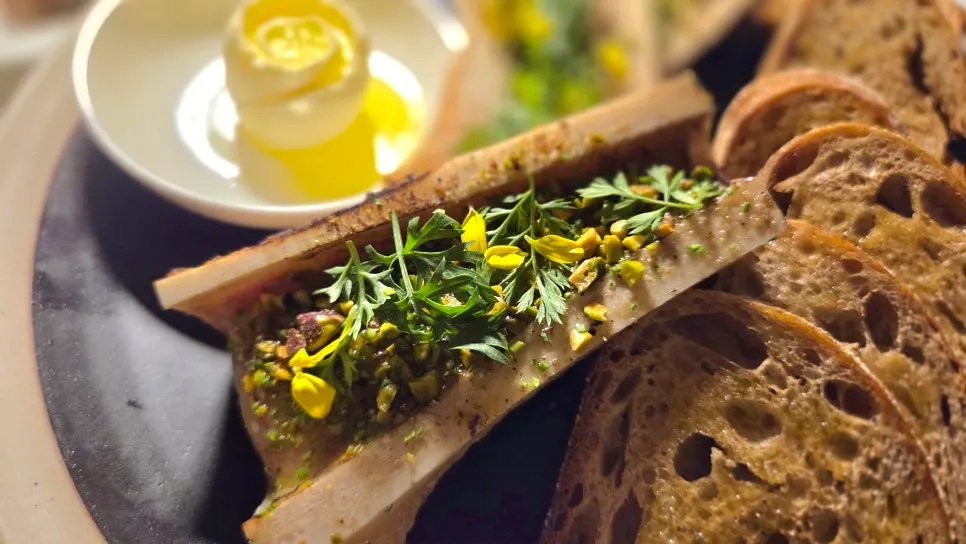 Champagne enjoyed alongside the bone marrow