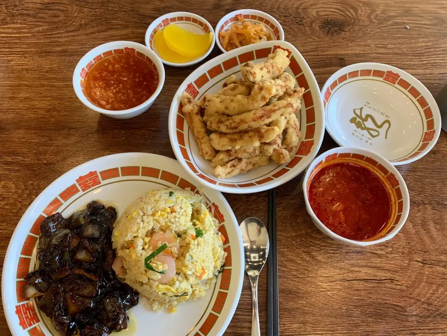 Food on the table at Glory Works, a Chinese restaurant near Sangdong Station