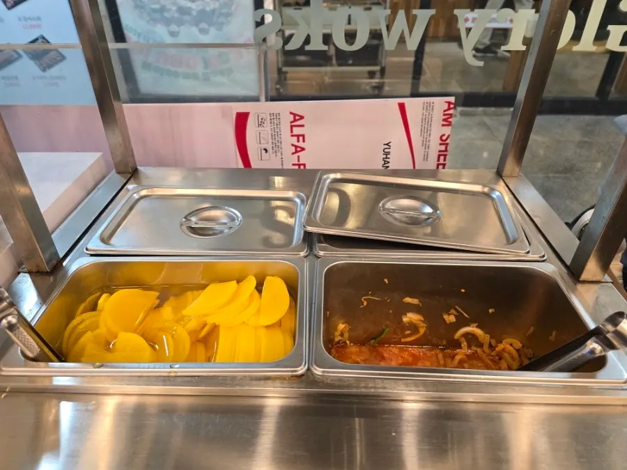 Self-serve corner and interior of Glory Works