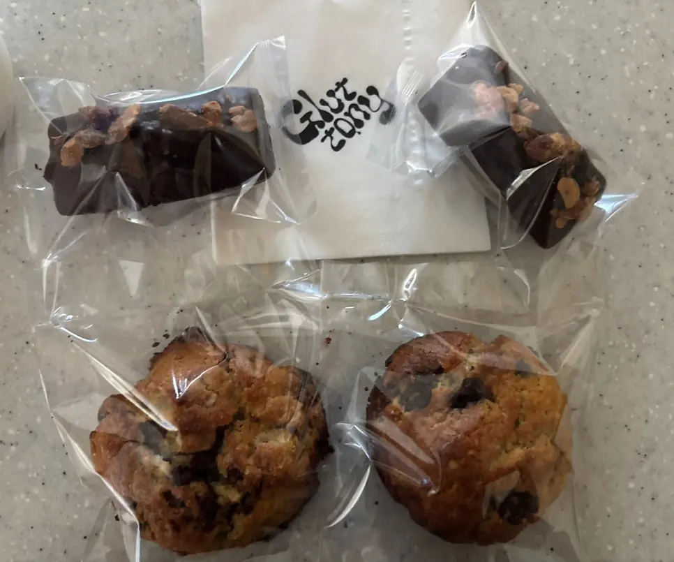 Chocolate financiers and cookies packed to go