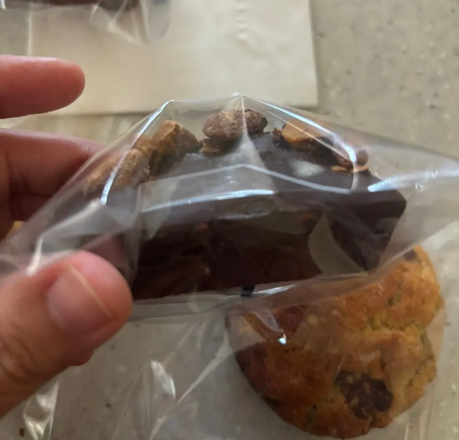 Chocolate financier unpacked at home