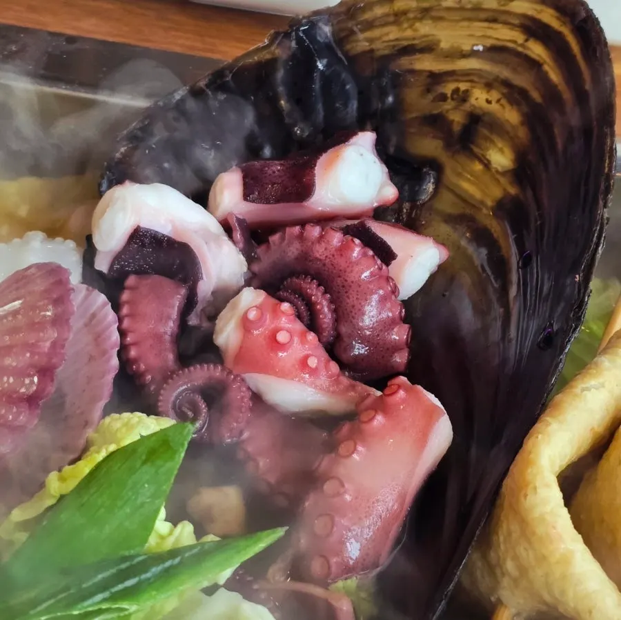 Plump octopus cut into bite-sized pieces