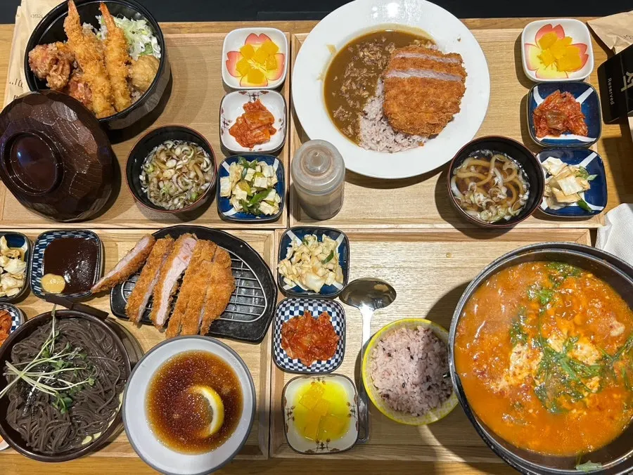 Table set with four ordered set meals