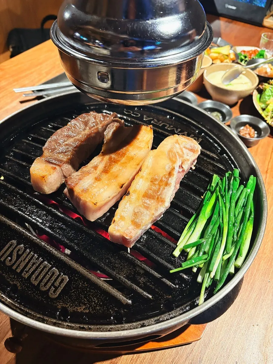 Plate of aged samgyeopsal and pork neck, 2 servings each