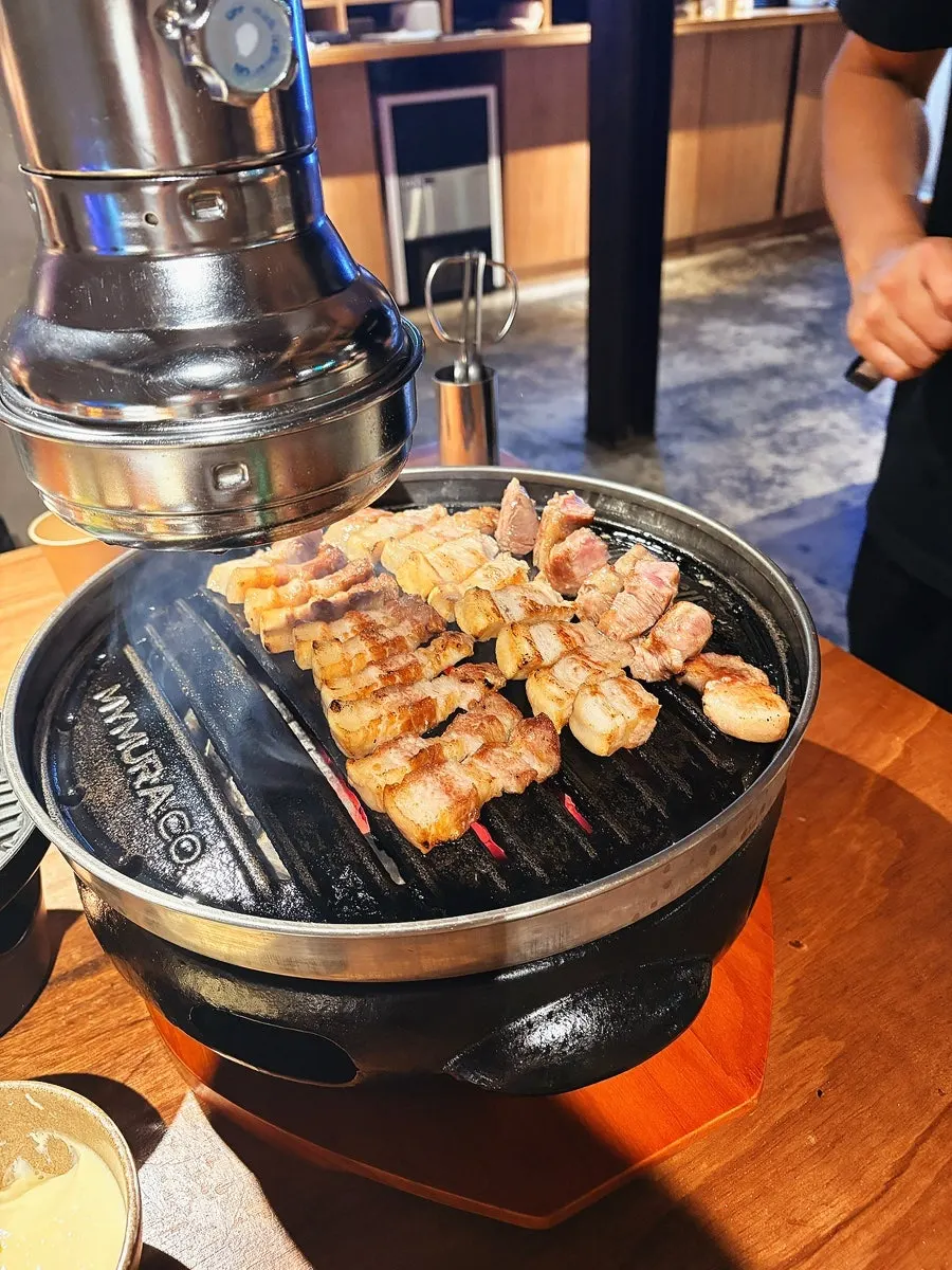 Scallions grilled together with the meat
