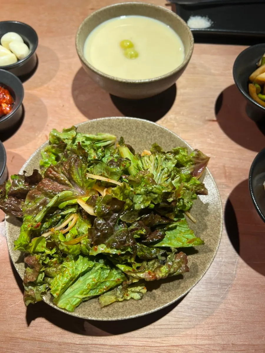Pre-meal plate with chawanmushi and lettuce salad