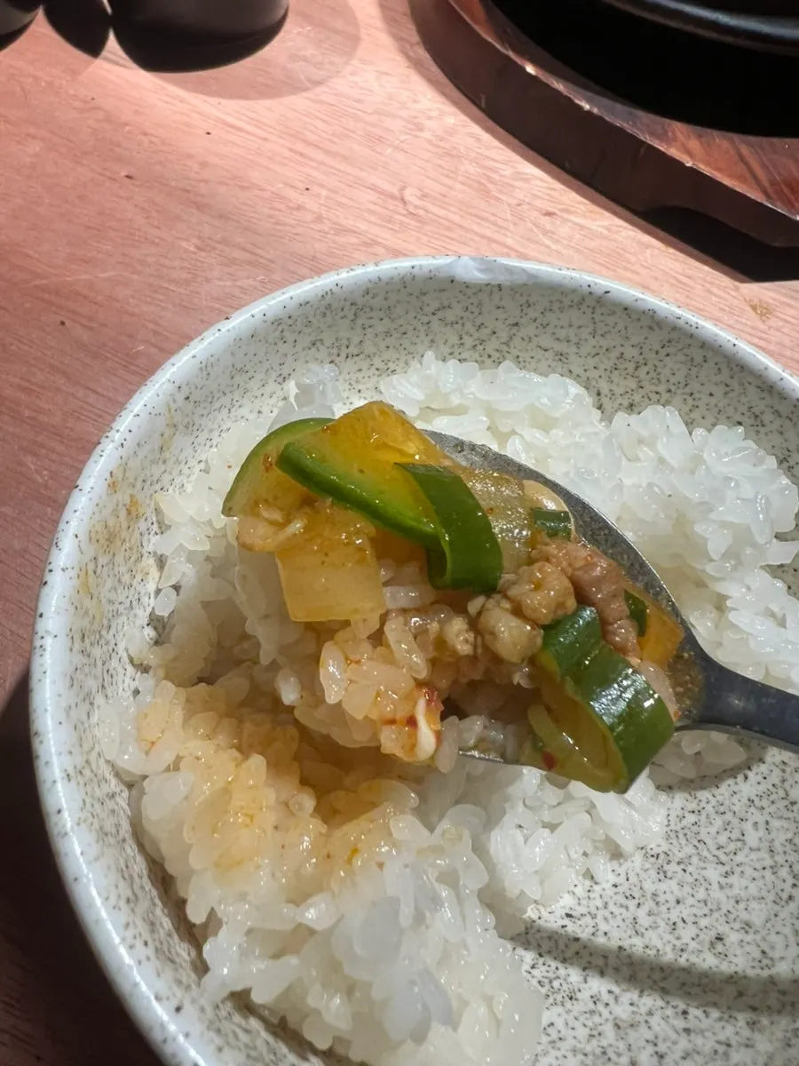 Finishing the meal with stew and rice