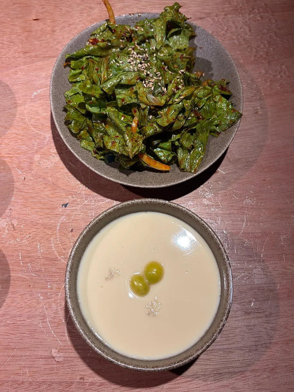 Godansu side dishes including celery pickle and mustard leaf kimchi