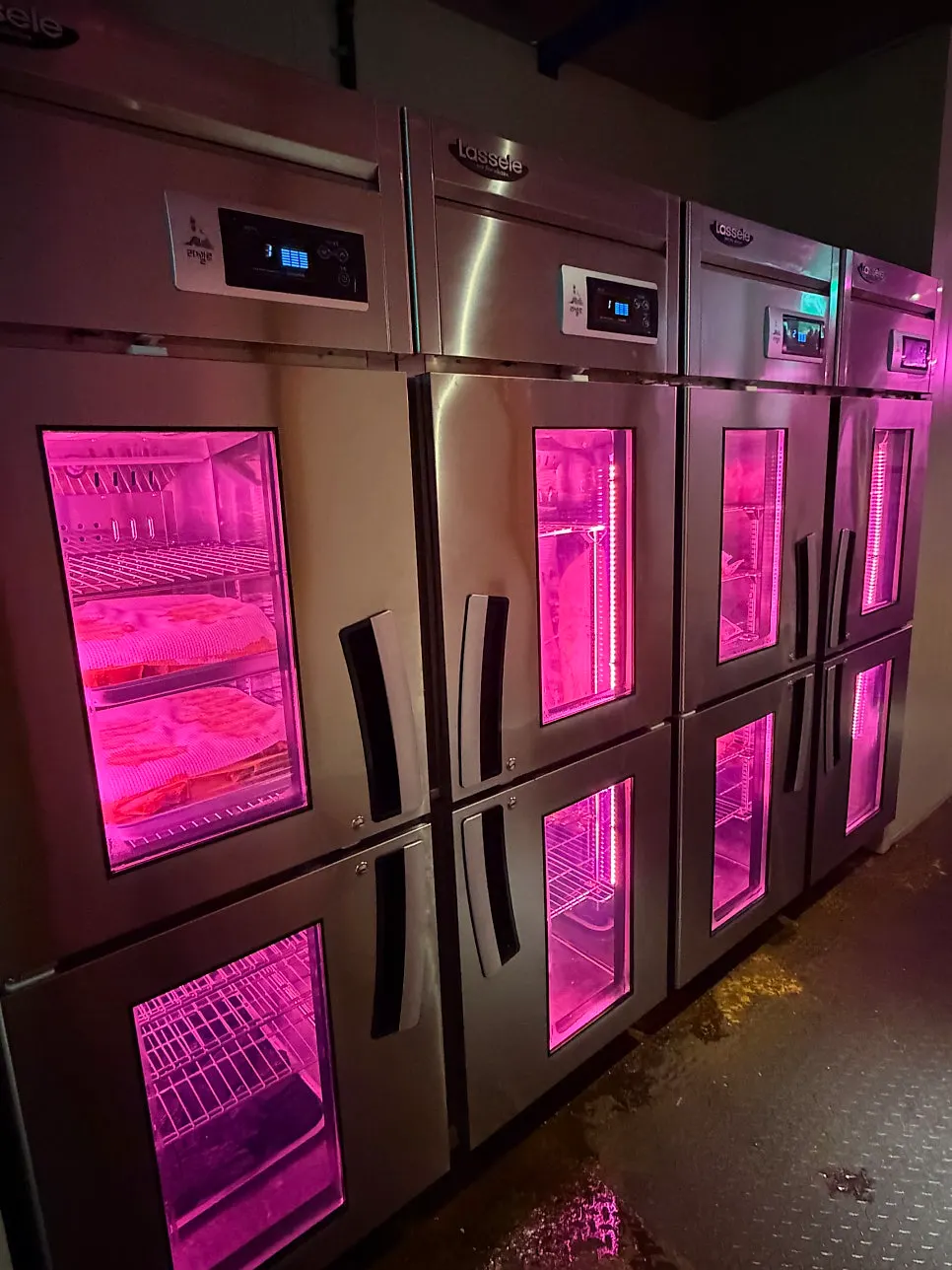 Aging fridge and pink sign at the entrance of Godansu