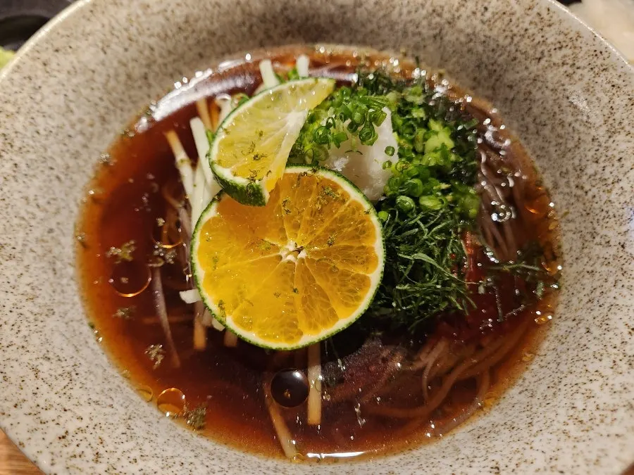 A bowl of mul-bibim noodles ordered for dessert