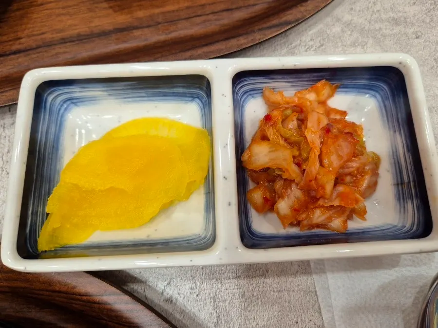 Danmuji and kimchi from the self-service bar