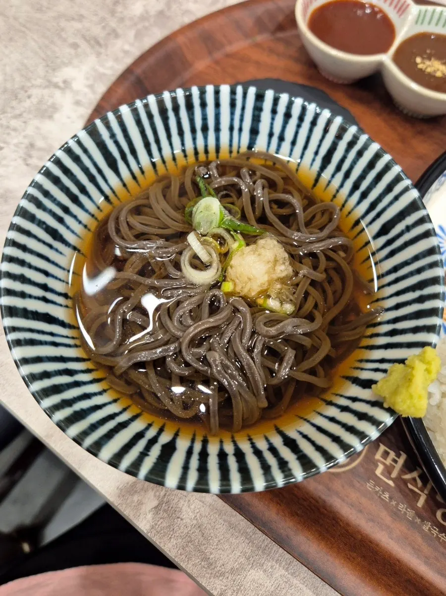 Mini cold soba and tonkatsu sauce