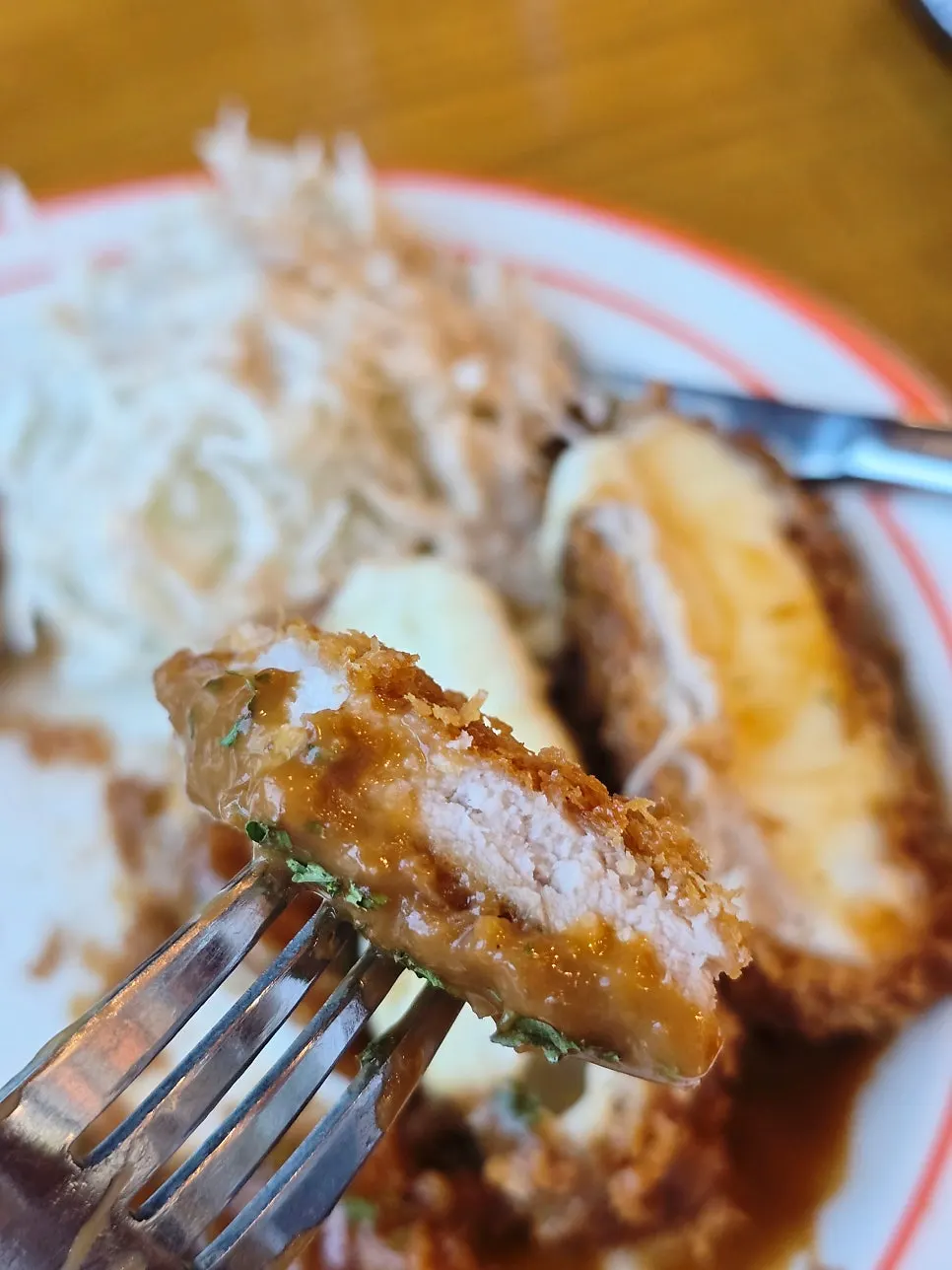 Cross-section of crispy-breaded loin tonkatsu