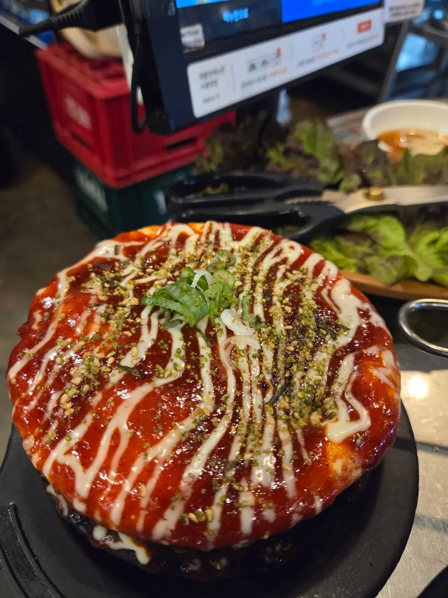 Cross-section of the volcano egg soufflé with stretchy cheese