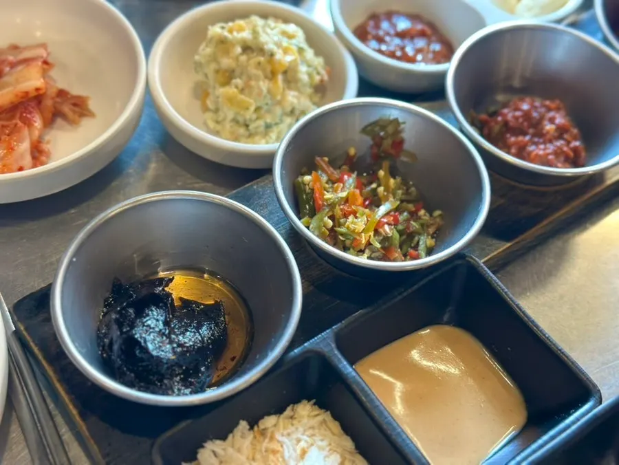 Tonkatsu sauce and breadcrumbs served alongside