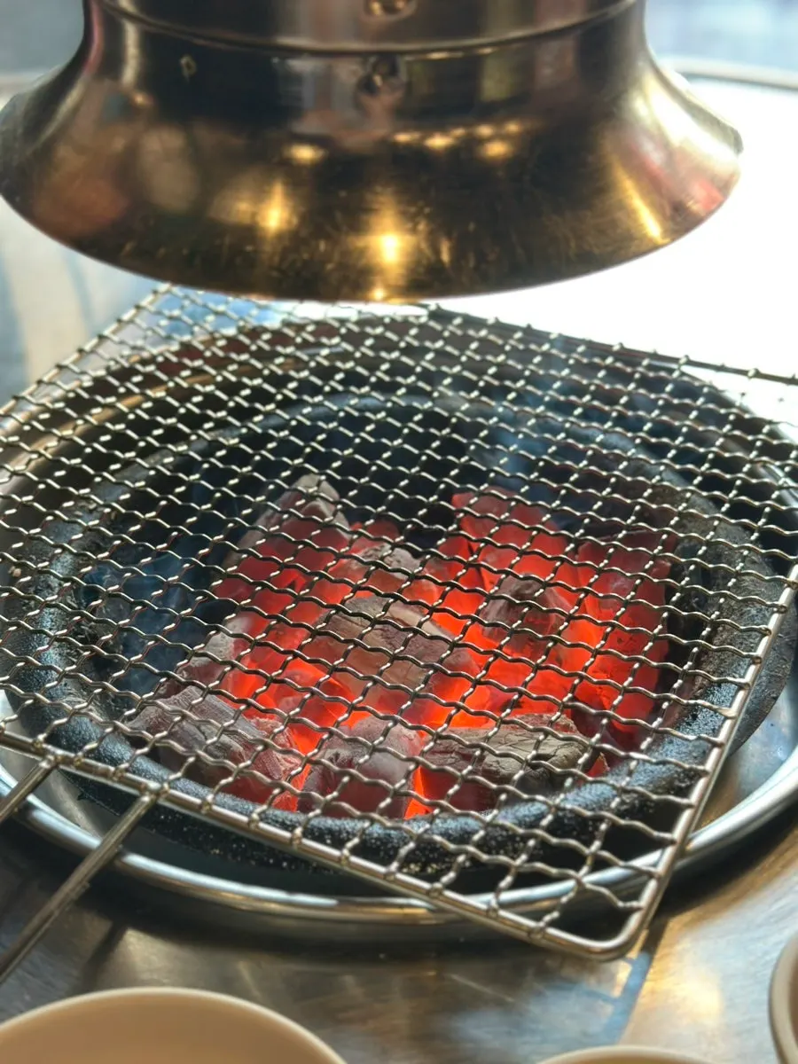 Grill filled with lit charcoal