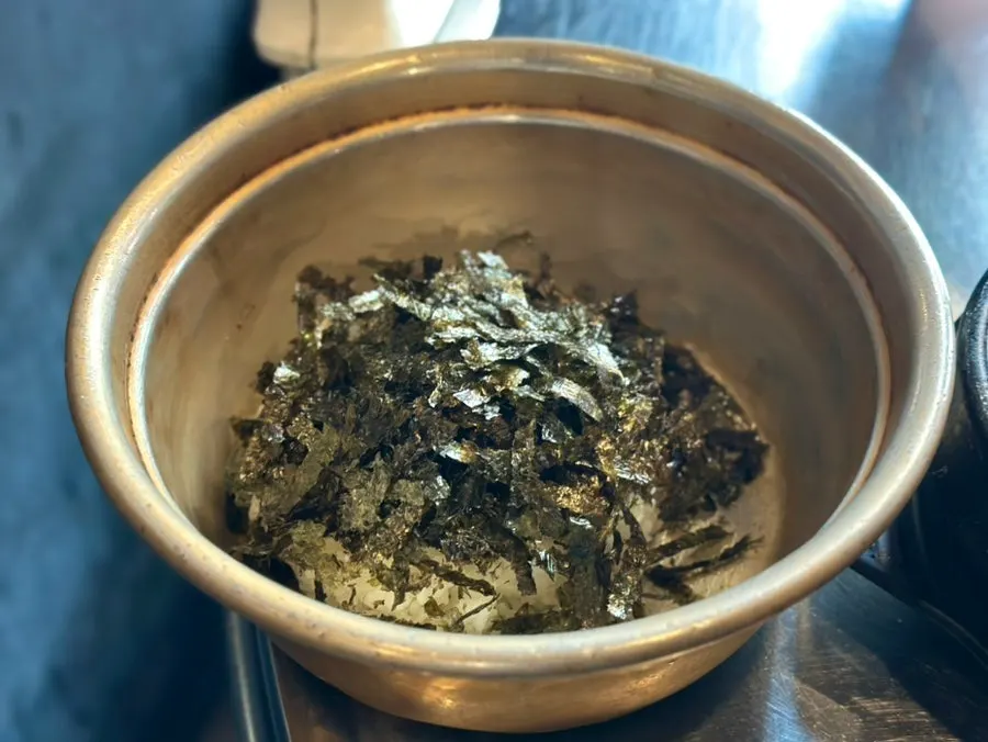 Plate of ingredients for the charcoal-grilled rice ball