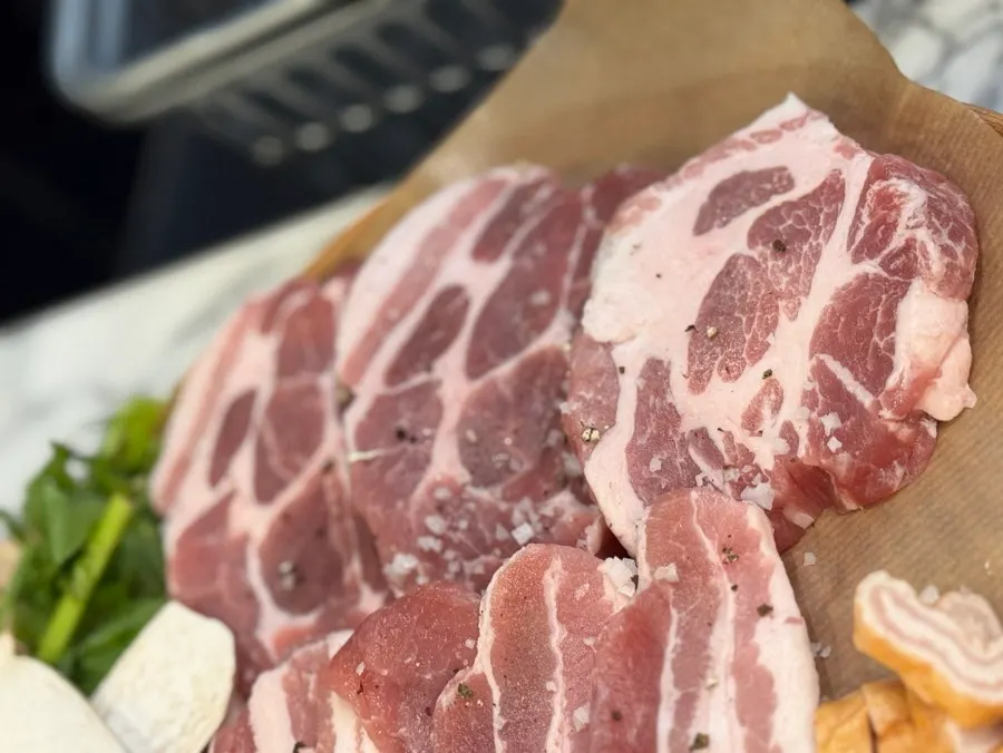 Raw pork belly included in the A Set