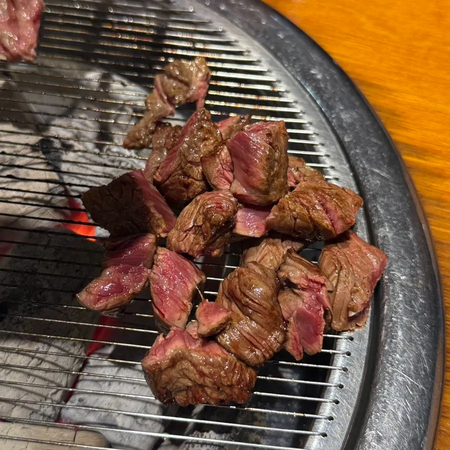 A lightly grilled piece of skirt steak with a hint of pink left
