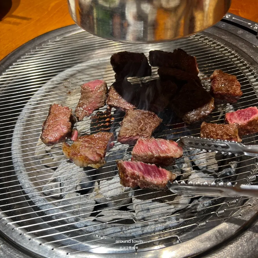 Hanwoo beef grilling to a golden brown