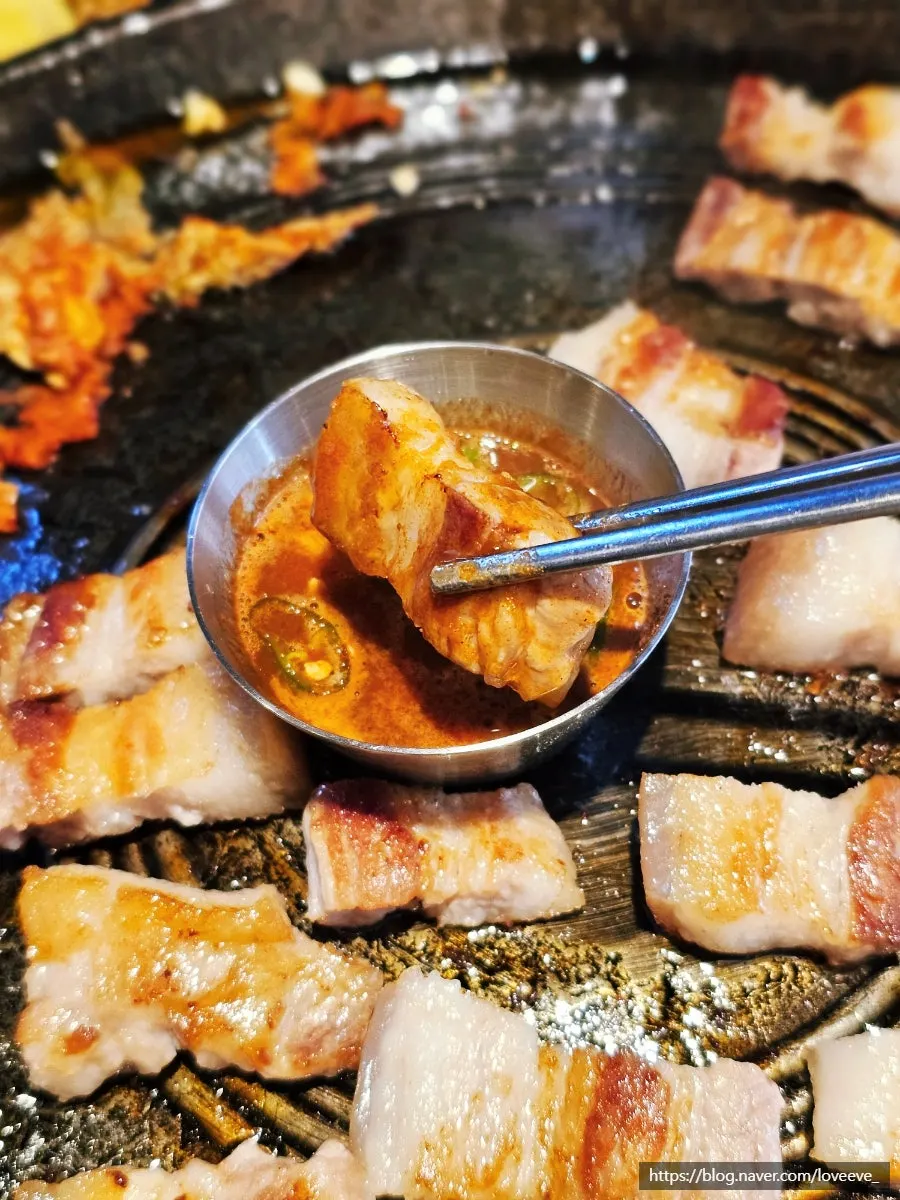Pork belly dipped in myeoljeot sauce