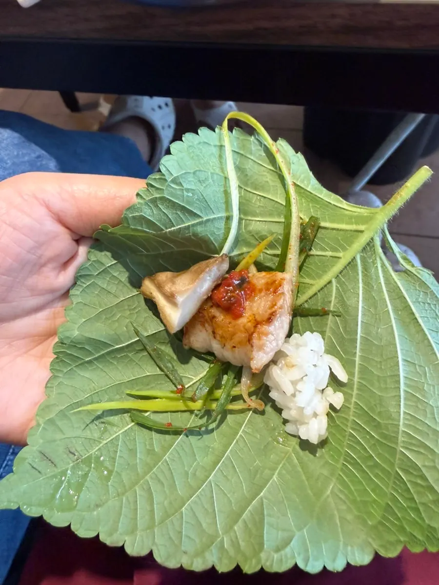 Pork belly wrapped in myeongi namul