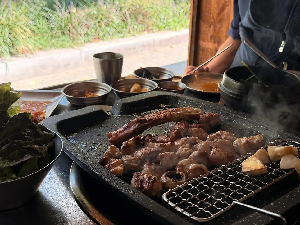 Meat grilling on the plate