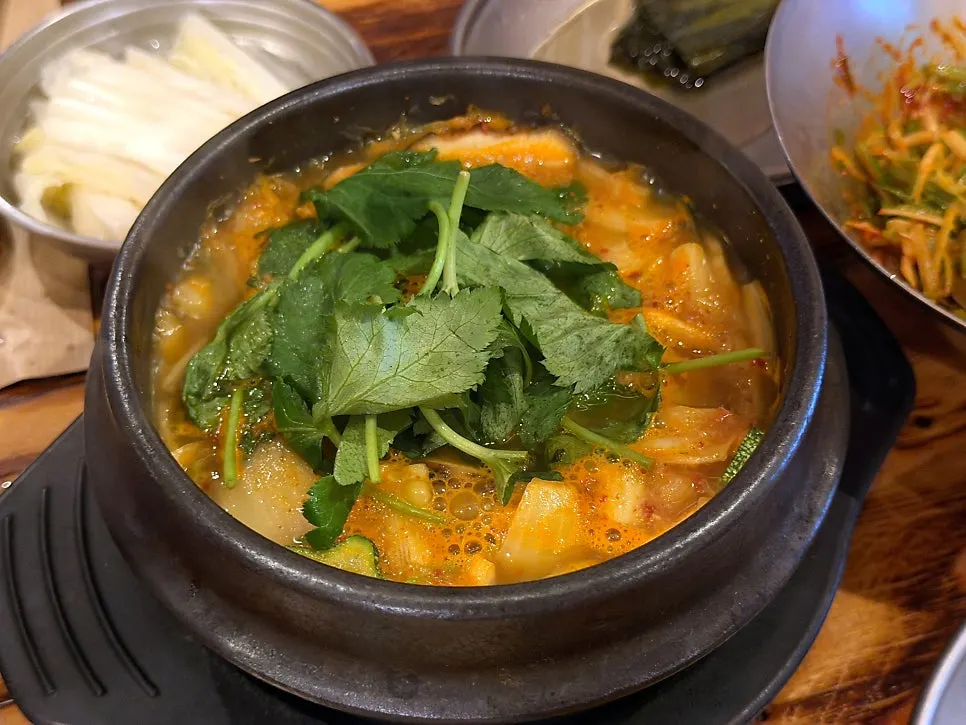 Doenjang jjigae served with steamed rice