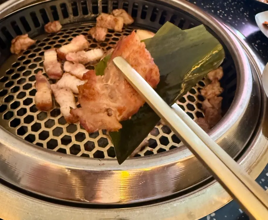Close-up of crispy grilled pork belly