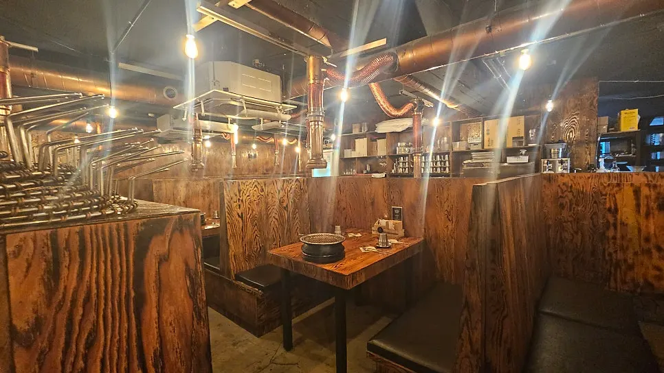 Quiet BBQ restaurant seating area on a weekday evening
