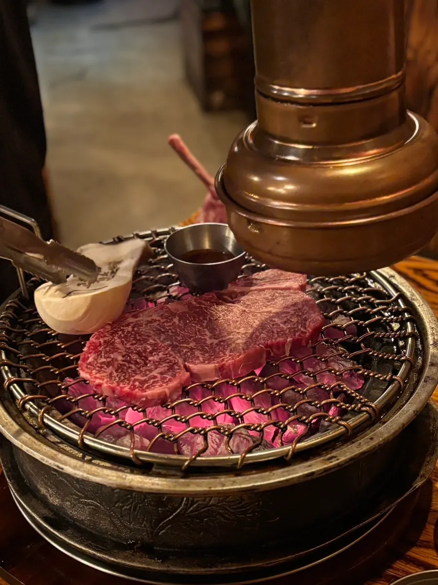 Meat grilling on the grill plate