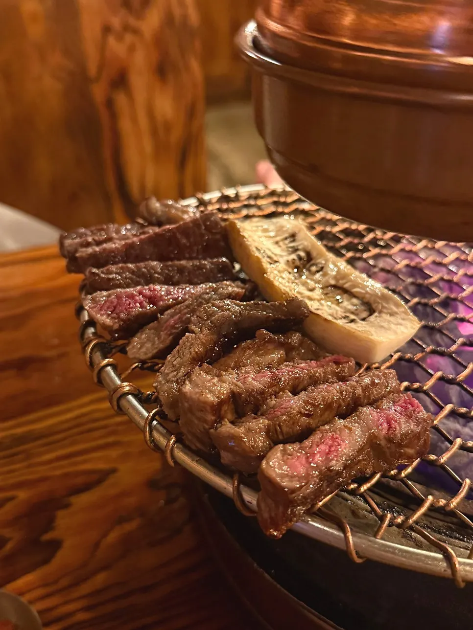 A grilled piece of hanwoo sirloin