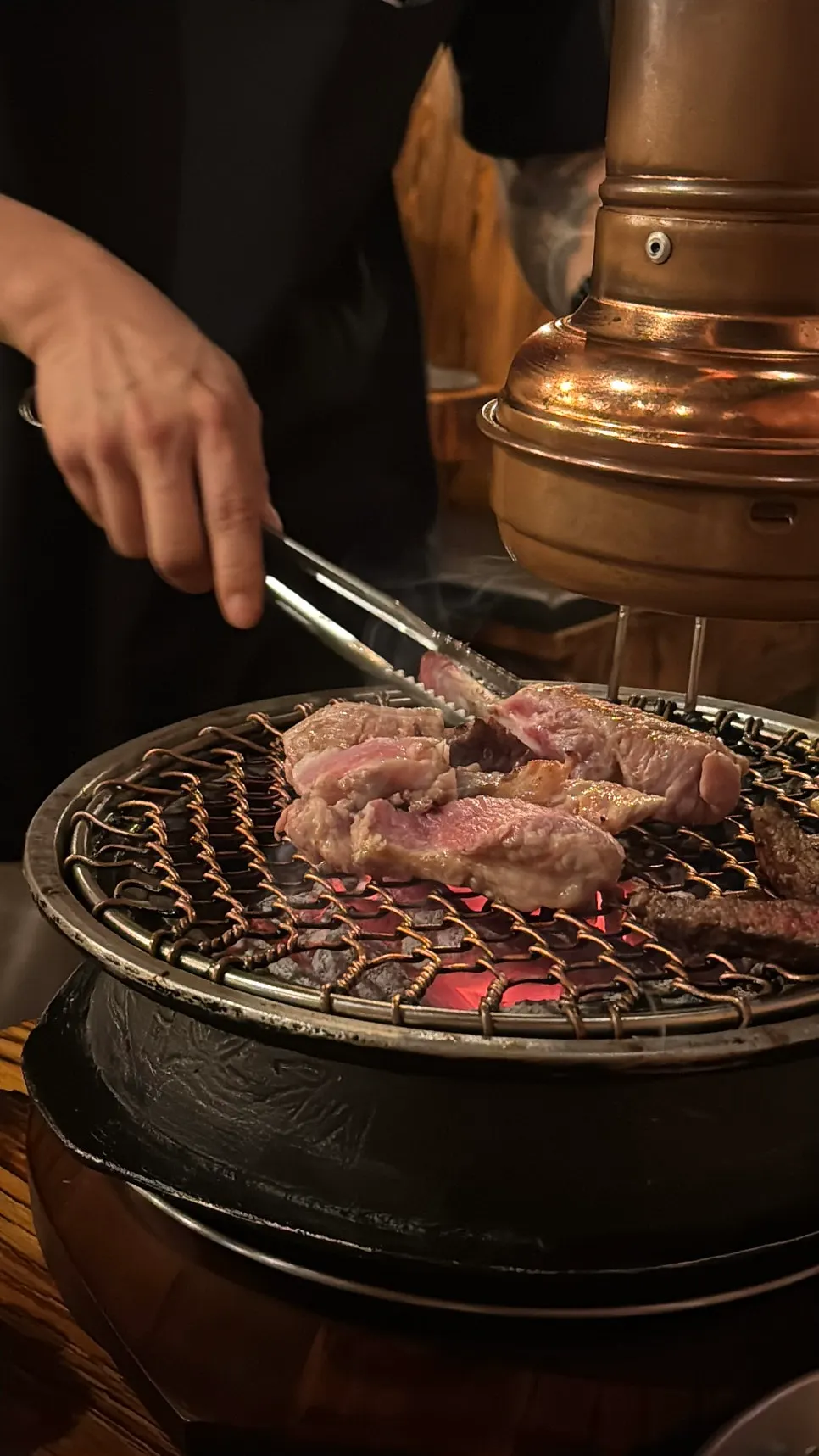 Deboned short rib grilling on the burner