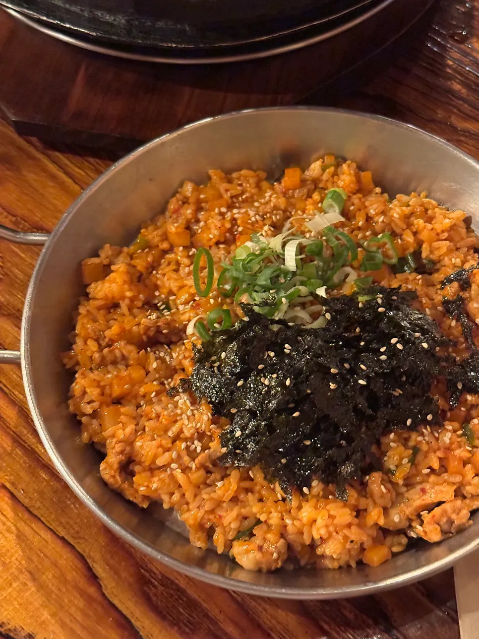 Dice rice made with leftover bits of grilled meat