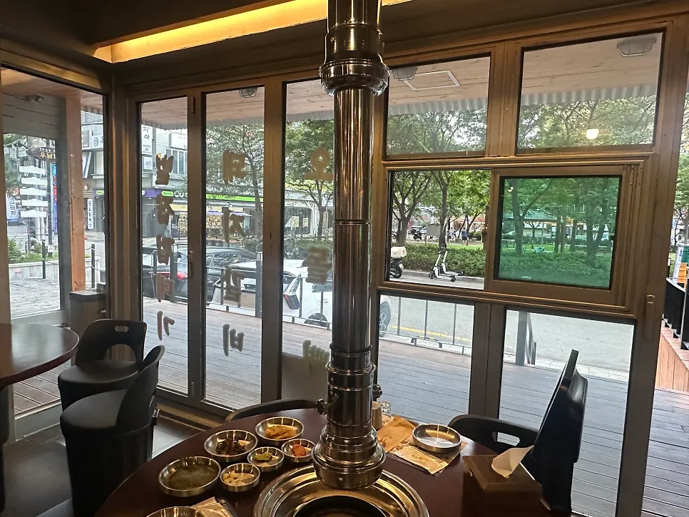 View of the small park in front of the restaurant