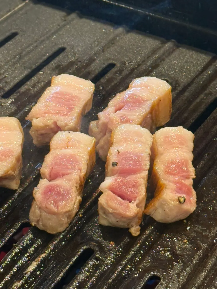 Thick-cut pork belly with charcoal aroma
