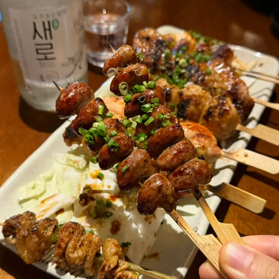Close-up of yakitori sprinkled with pepper