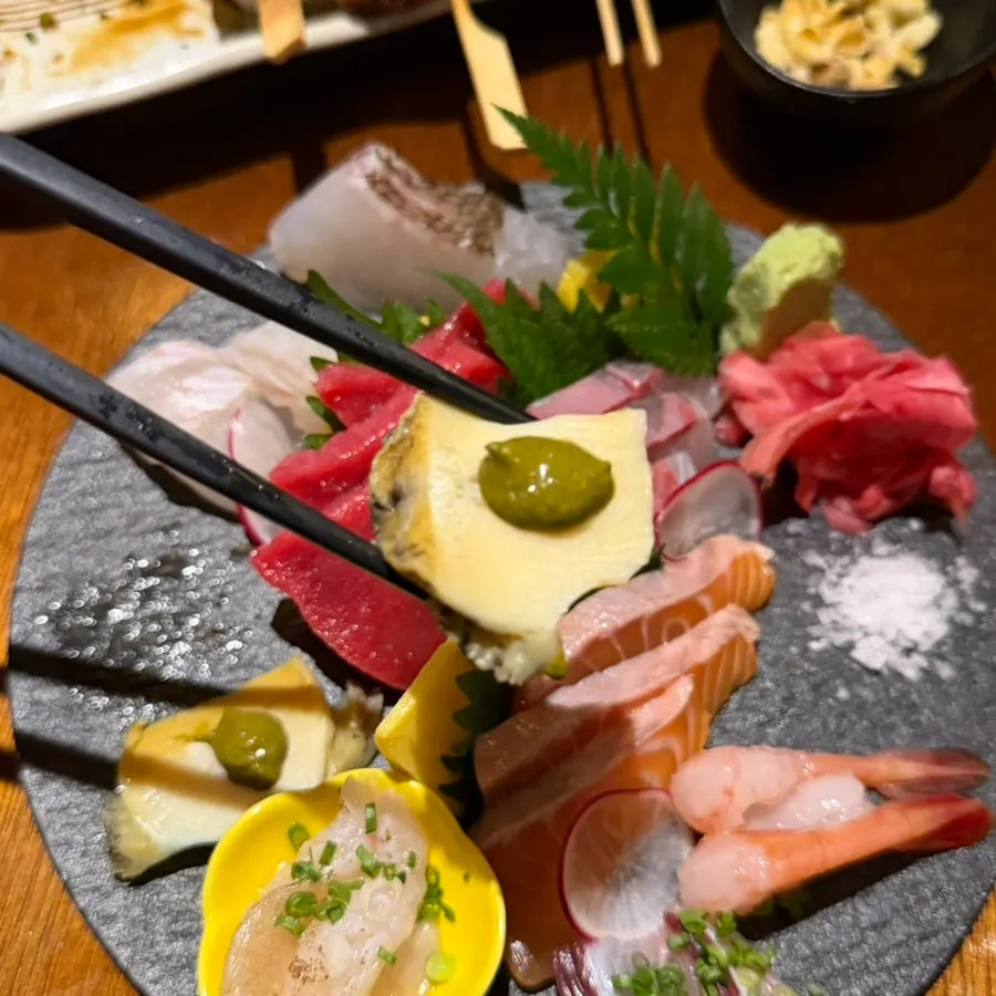 Tuna and abalone portion of the aged sashimi platter