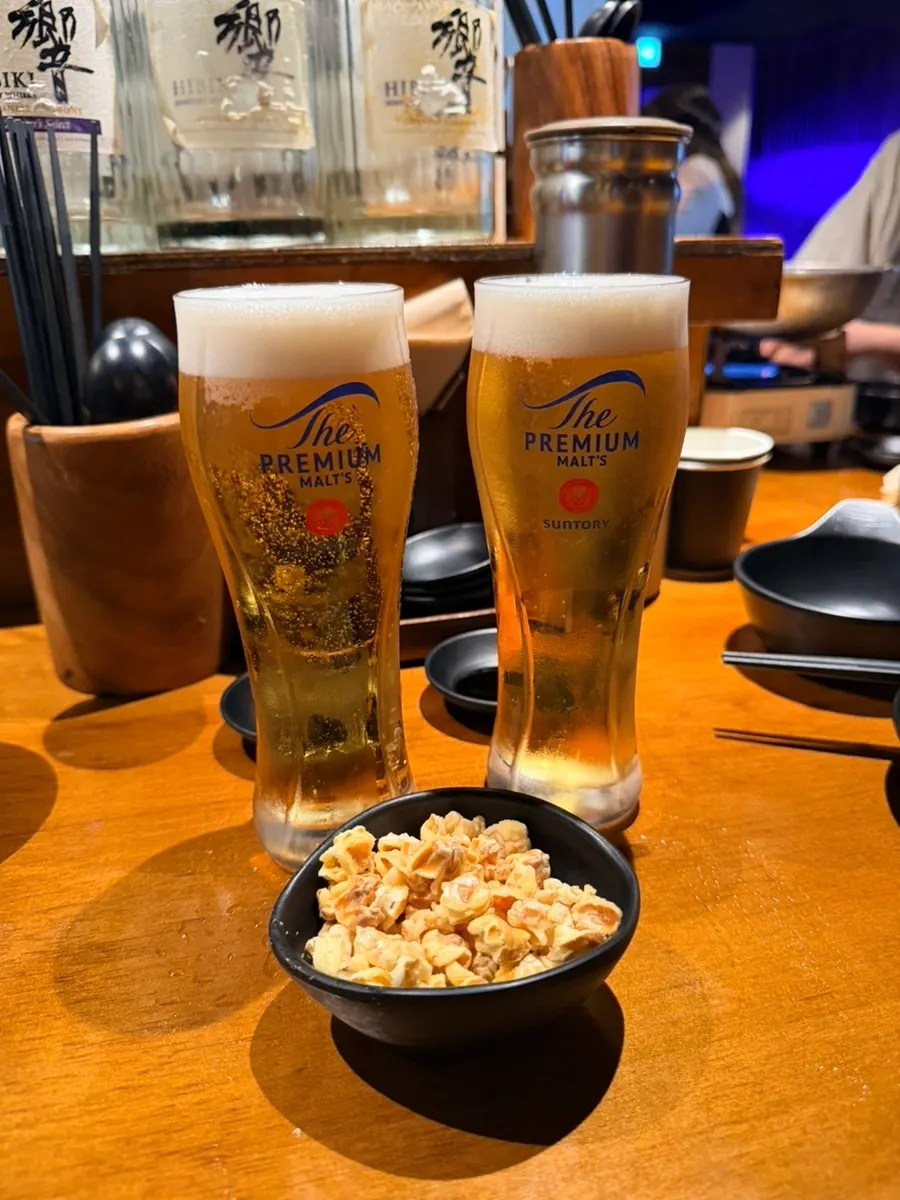 산토리 생맥주 한 잔과 기본안주