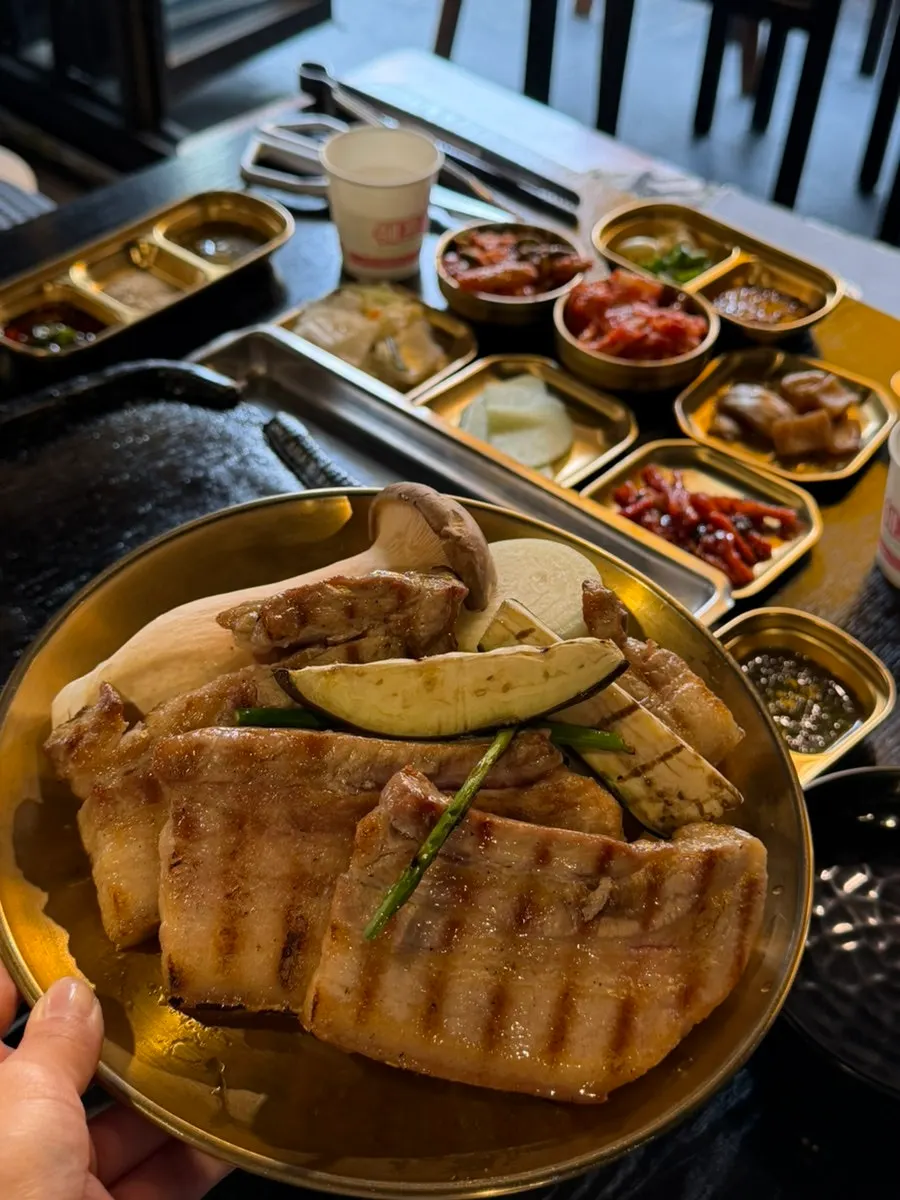 Table setup with pre-seared aged pork belly