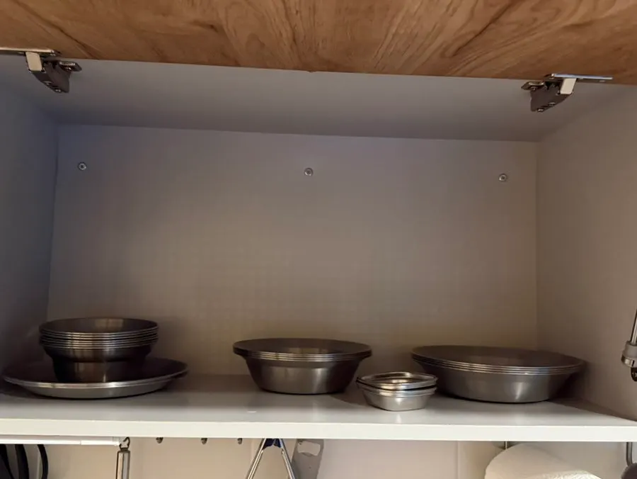 Camping zone with large fridge and microwave