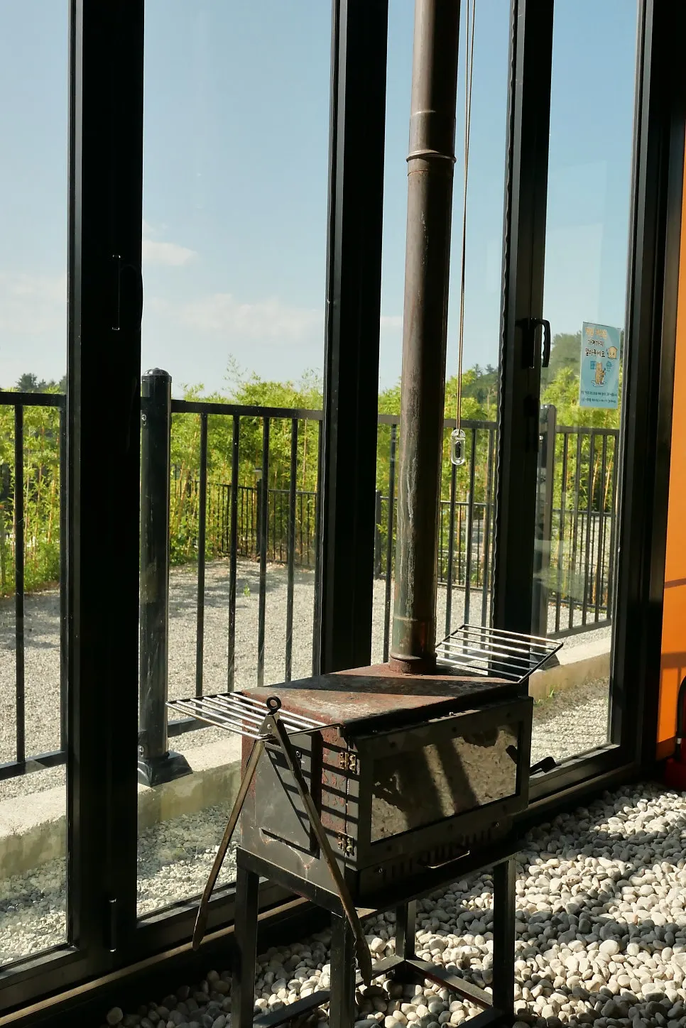 Sunlit interior of a glamping cabin